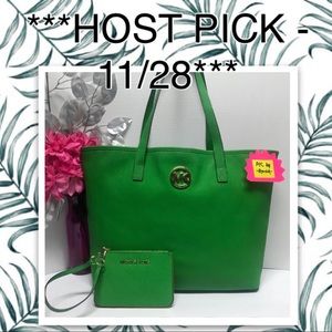 Michael Kors Green Jet Set Tote Bag Purse+Wristlet